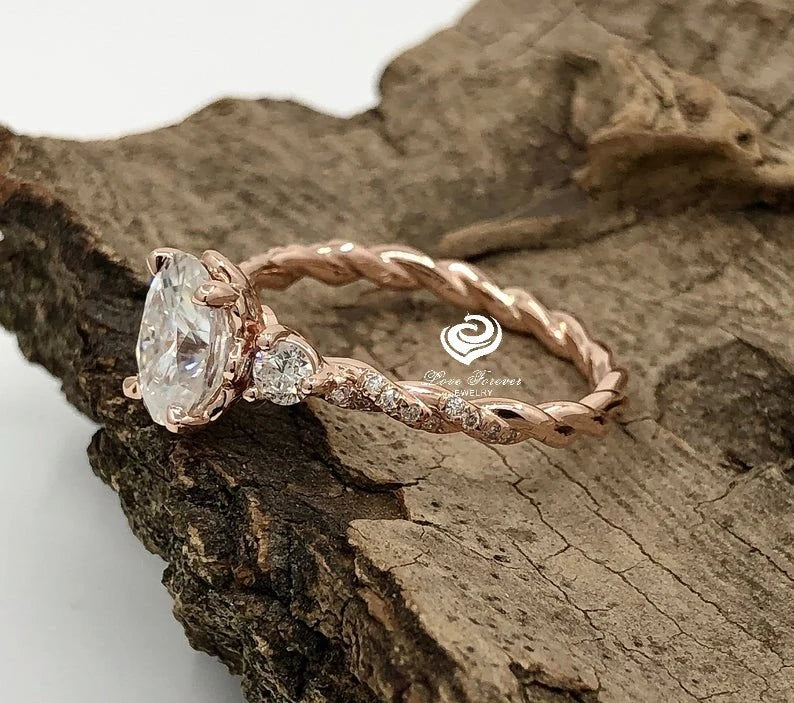 1.50ct Oval Moissanite Engagement Ring 14k Rose Gold, Forever One Oval Cut Moissanite Ring, Diamond Wedding Ring, Anniversary Ring