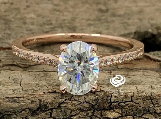 14k Rose Gold Engagement Ring Diamond Ring Certified 8x6mm/1.52ct Oval Cut Forever One G-H Color Moissanite Ring Anniversary Ring