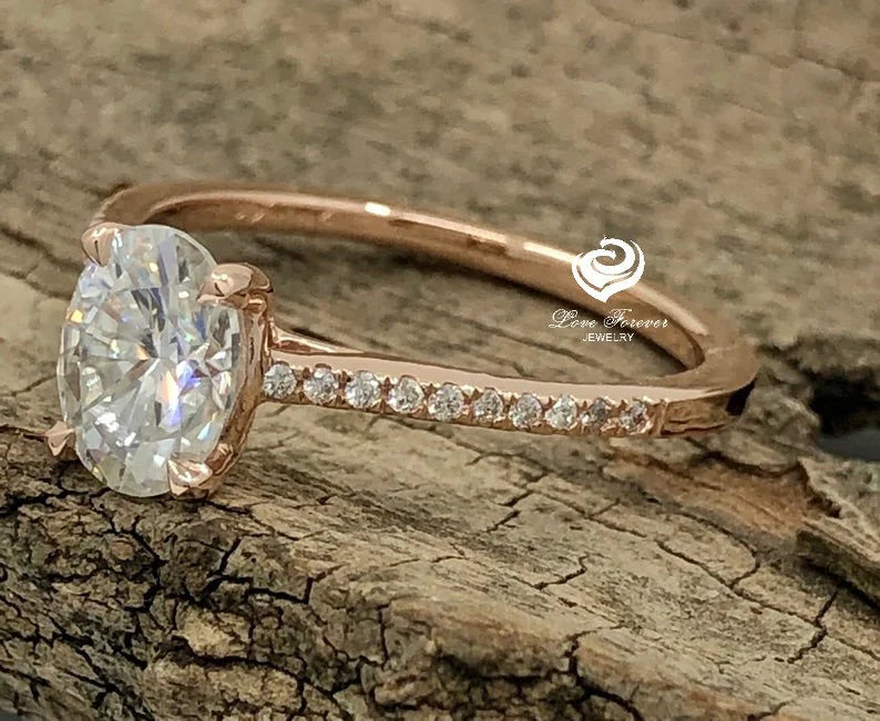 14k Rose Gold Engagement Ring Diamond Ring Certified 8x6mm/1.52ct Oval Cut Forever One G-H Color Moissanite Ring Anniversary Ring