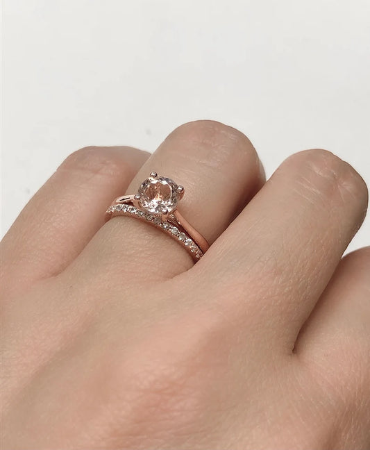 Rose Gold Morganite Round Cut Wedding Set , Round Morganite Engagement Ring , Morganite Wedding Set, Morganite Engagement Ring Set