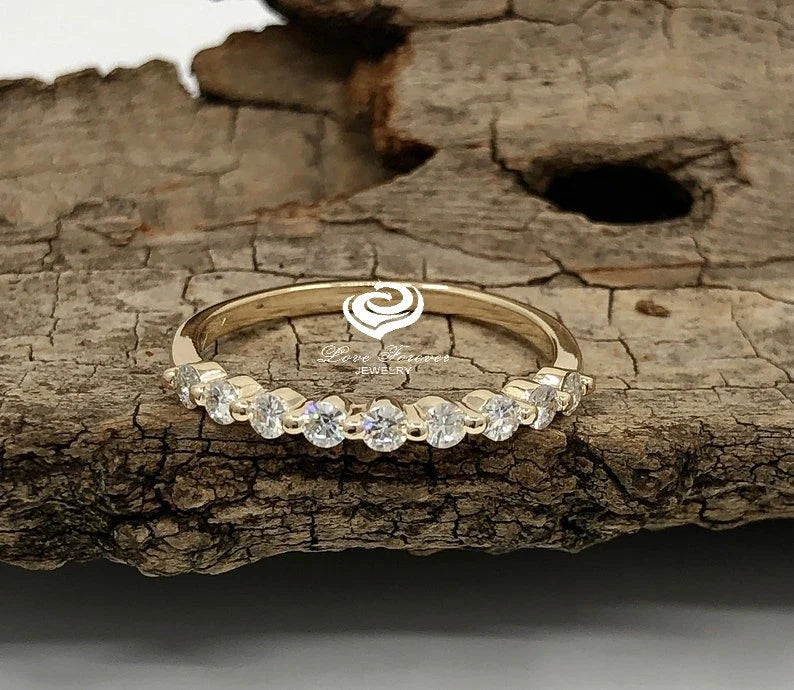 Yellow Gold Wedding Band, Half Eternity Wedding Band, 14k Anniversary Band, Stackable Band, Diamond Band