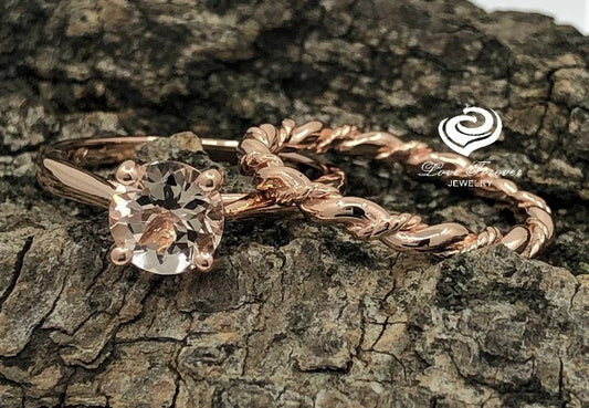 Rose Gold Morganite Engagement Ring 14k Solid Gold, Morganite Solitaire Ring, Morganite Wedding Ring, Morganite Bridal Ring, Unique Ring