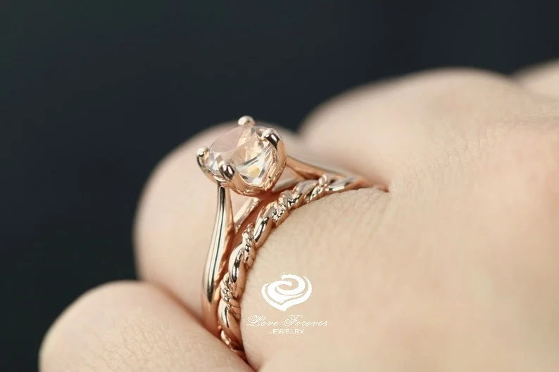 Rose Gold Morganite Engagement Ring 14k Solid Gold, Morganite Solitaire Ring, Morganite Wedding Ring, Morganite Bridal Ring, Unique Ring