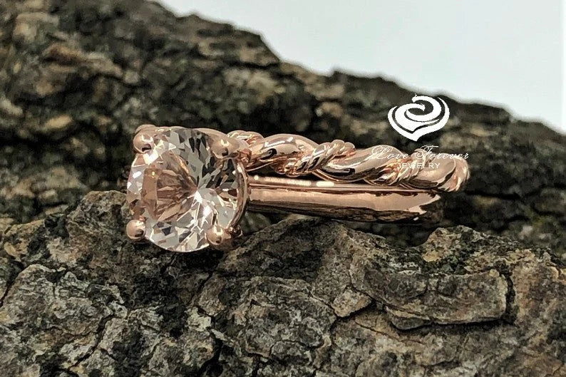 Rose Gold Morganite Engagement Ring 14k Solid Gold, Morganite Solitaire Ring, Morganite Wedding Ring, Morganite Bridal Ring, Unique Ring