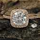 1.66 CT Cushion Cut Engagement Ring 14k Rose Gold, Forever One Cushion Moissanite Ring, Diamond Halo Ring, Diamond Wedding Ring