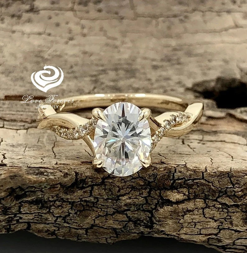 Oval Cut Engagement Ring 14K Yellow Gold, Forever One Oval Moissanite 1.50 CT D Color Oval Cut Engagement Ring