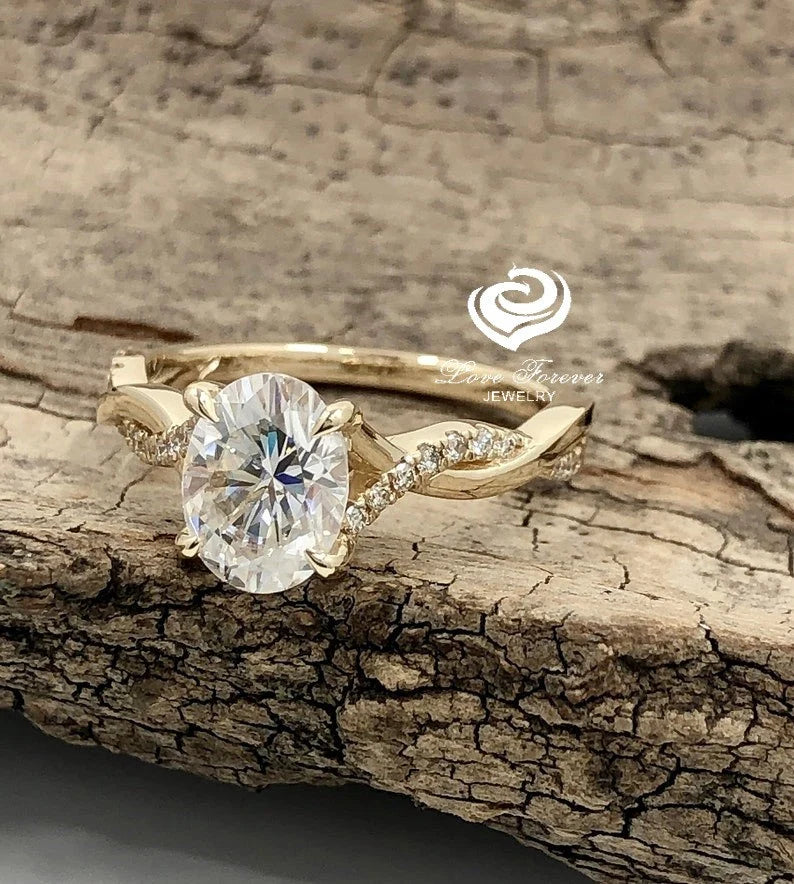 Oval Cut Engagement Ring 14K Yellow Gold, Forever One Oval Moissanite 1.50 CT D Color Oval Cut Engagement Ring