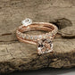 14k Rose Gold Morganite Cushion Wedding Set, Cushion Morganite Engagement Ring, Morganite Wedding Set, Morganite Engagement Ring, Diamond Ring