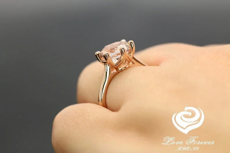 14k Rose Gold Solitaire Ring Morganite Ring Engagement Ring 9mm/2.60 Carats Round Cut Morganite Wedding Ring Anniversary Ring