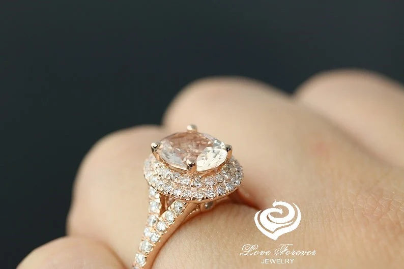 Rose gold morganite halo engagement ring on sale