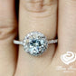 14k White Gold Diamond Ring Engagement Ring 8mm/1.80 Carats Round Cut Aquamarine Halo Diamond Wedding Ring Anniversary Ring Aquamarine Ring