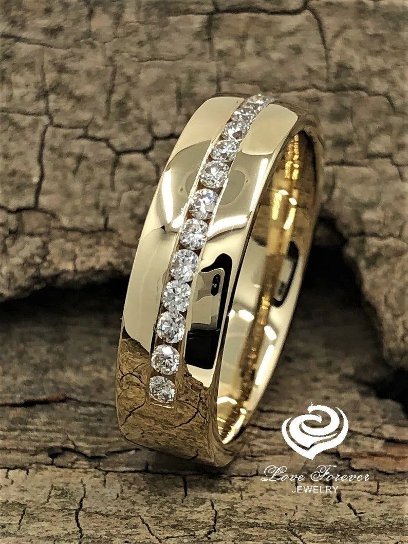 Men's Wedding Band! 6mm Men's Diamonds Wedding Band 14k Yellow Gold Matching Wedding Band Promise Ring Anniversary Ring