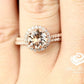 Morganite Bridal Set In 14K Rose Gold, Morganite Round Engagement Ring, Round Diamond Halo Set, Morganite Engagement Ring, Diamond Matching Band