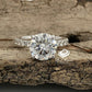 3ct Round Engagement Ring 14k White Gold, Forever One Round Cut D-F Color Moissanite Engagement Ring, Hidden Pave Halo Diamond Wedding Ring