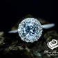 14k White Gold Wedding Set 6mm/0.83 Carats Round Cut Aquamarine Halo Diamond Engagement Ring Plain Solid gold Matching Wedding Band