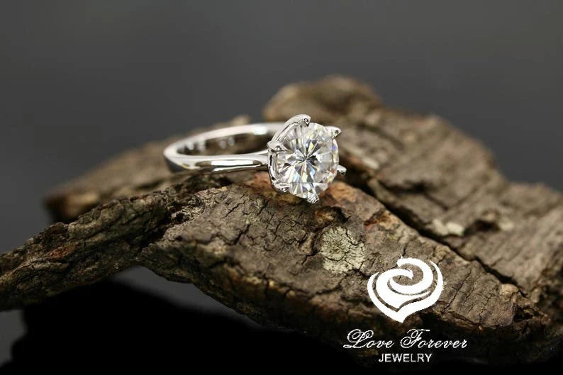 3 CT Round Engagement Ring in 14k White Gold, Forever One Moissanite Engagement Ring, Solitaire Anniversary Ring