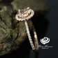Morganite Bridal Set In 14K Rose Gold, Morganite Round Engagement Ring, Round Diamond Halo Set, Morganite Engagement Ring, Diamond Matching Band