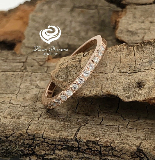 14k Rose Gold Half Eternity Diamond Band 0.22 Carats Diamond Stackable Matching Band Diamond Wedding