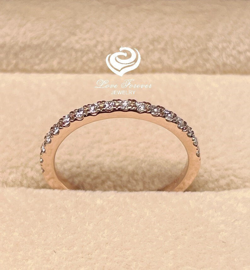 14k Rose Gold Half Eternity Diamond Band 0.22 Carats Diamond Stackable Matching Band Diamond Wedding