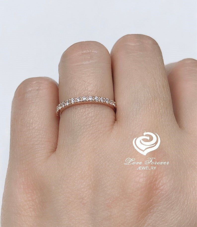 14k Rose Gold Half Eternity Diamond Band 0.22 Carats Diamond Stackable Matching Band Diamond Wedding