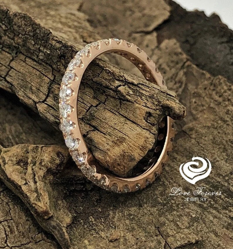 Rose Gold Eternity Band in 14k, Diamond Band, Full Eternity Diamond Wedding Band, Diamond Stackable Band