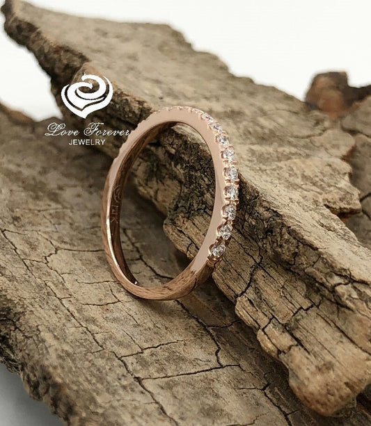 14k Rose Gold Half Eternity Diamond Band 0.22 Carats Diamond Stackable Matching Band Diamond Wedding