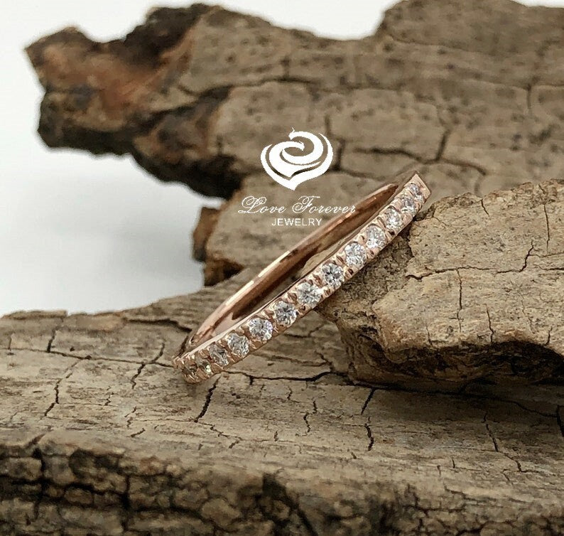 14k Rose Gold Half Eternity Diamond Band 0.22 Carats Diamond Stackable Matching Band Diamond Wedding