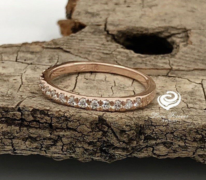 14k Rose Gold Half Eternity Diamond Band 0.22 Carats Diamond Stackable Matching Band Diamond Wedding