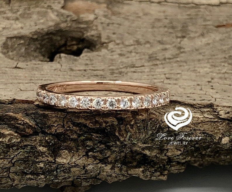 14k Rose Gold Half Eternity Diamond Band 0.22 Carats Diamond Stackable Matching Band Diamond Wedding