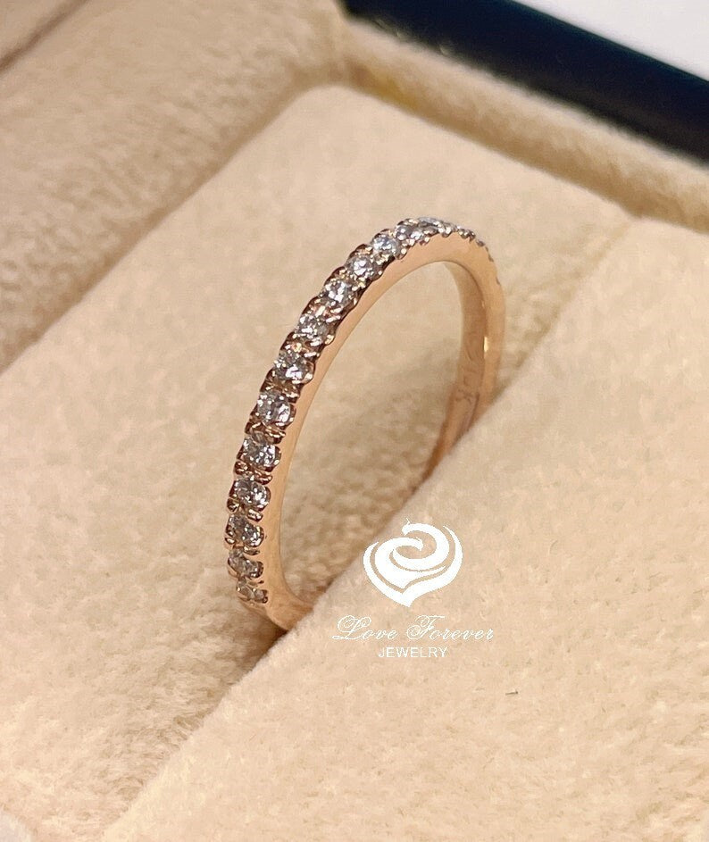 14k Rose Gold Half Eternity Diamond Band 0.22 Carats Diamond Stackable Matching Band Diamond Wedding