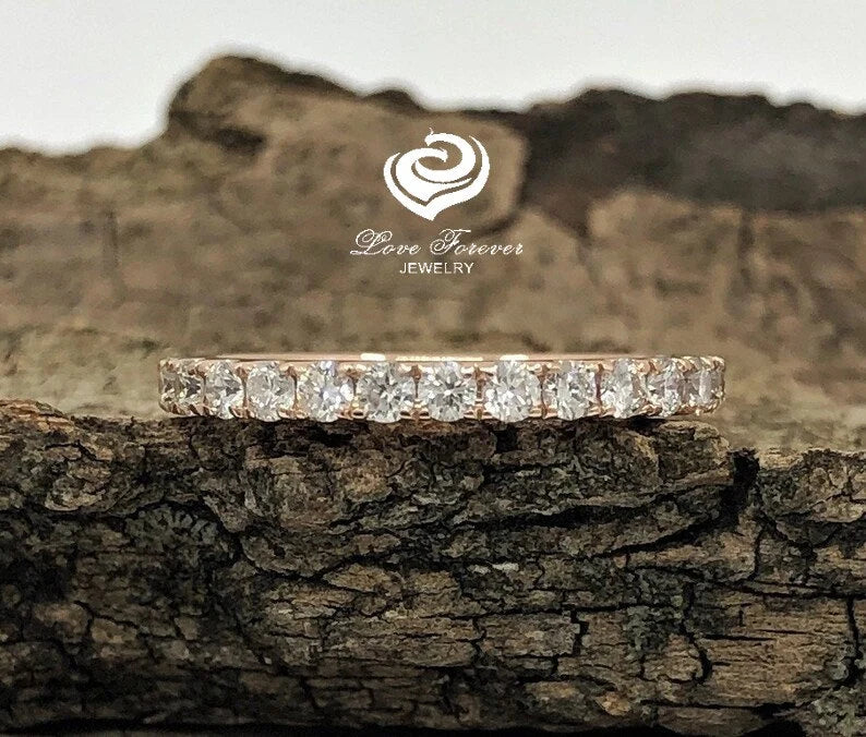 Rose Gold Eternity Band in 14k, Diamond Band, Full Eternity Diamond Wedding Band, Diamond Stackable Band