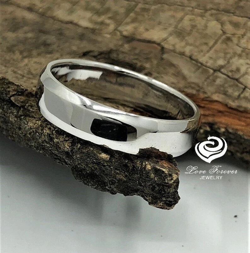 6mm Men Wedding Band 14k White Gold High Polish Finish Matching Wedding Band Promise Ring