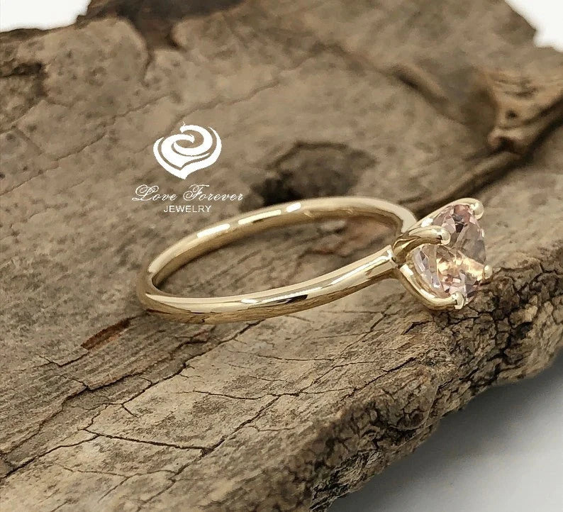 14k Yellow Gold Engagement Ring Solitaire Ring Morganite Ring 7mm/1.30 Carats Round Cut Morganite Wedding Ring Anniversary Ring