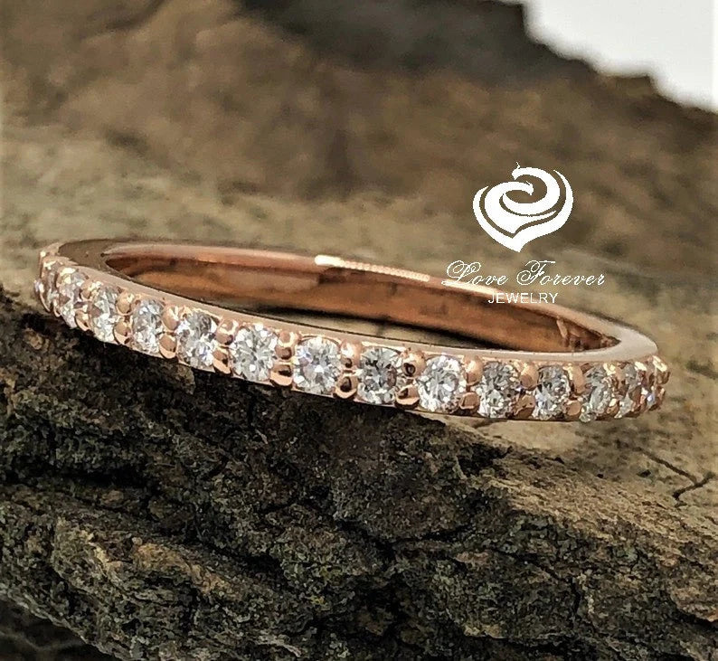 14k Rose Gold Diamond Band Half Eternity Matching Band 0.31 Carat Diamond Ring Wedding Band, Diamond Band