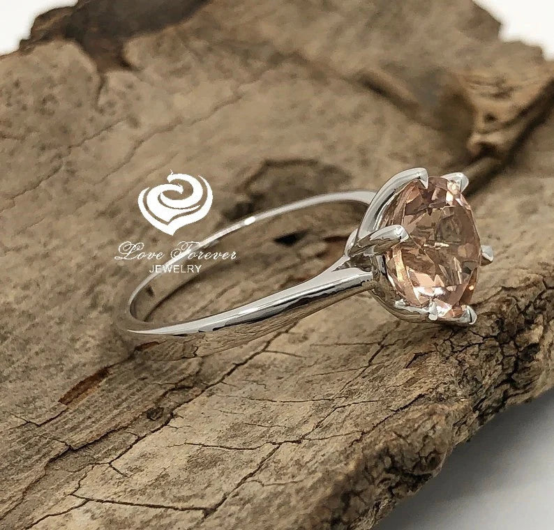 14k White Gold Solitaire Ring Morganite Ring Engagement Ring 9mm/2.60 Carats Round Cut Morganite Wedding Ring Anniversary Ring