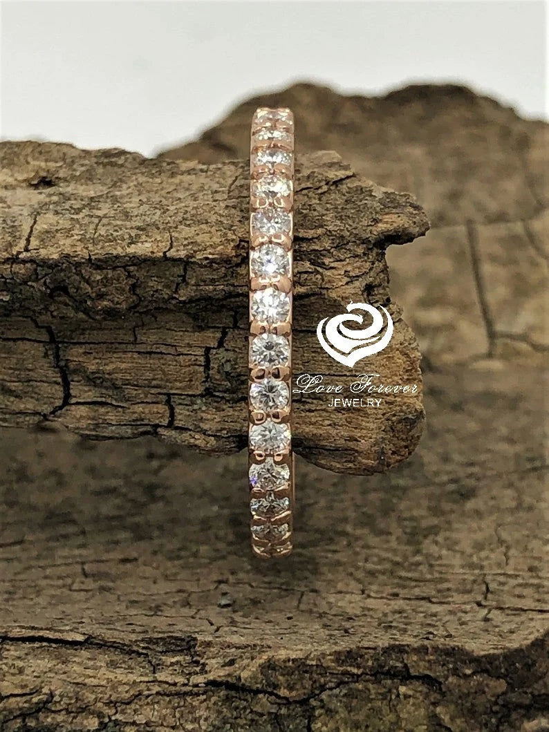 14k Rose Gold Diamond Band Half Eternity Matching Band 0.31 Carat Diamond Ring Wedding Band, Diamond Band