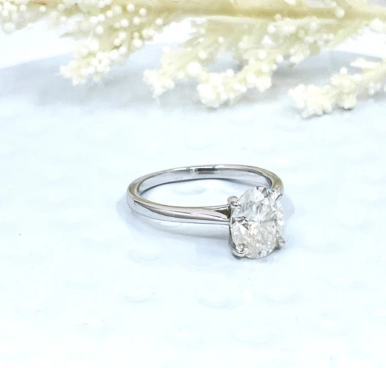 2.0 CT Forever One Oval Moissanite Engagement Ring, Oval Cut Engagement Ring, Thin Band Oval Ring