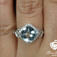 14k White Gold Engagement Ring Diamond Ring 8mm/1.74 Carats Cushion Cut Aquamarine Halo Diamond Anniversary Ring Promise Ring