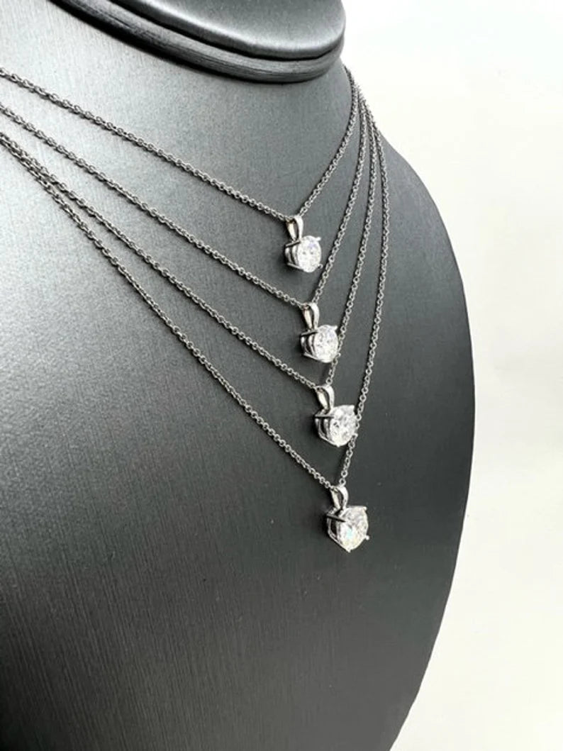 14k White Gold Round Cut Moissanite Minimalist Necklace