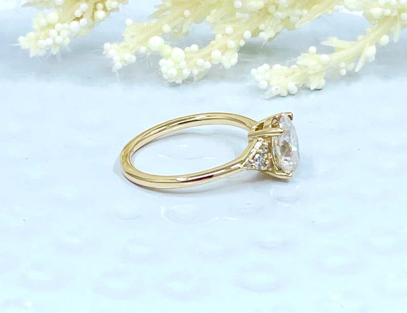 14k Yellow Gold Diamond Engagement Ring, 1.50 CT Oval Cut Forever One Moissanite Engagement Ring, Oval Cut Solitaire Wedding Ring