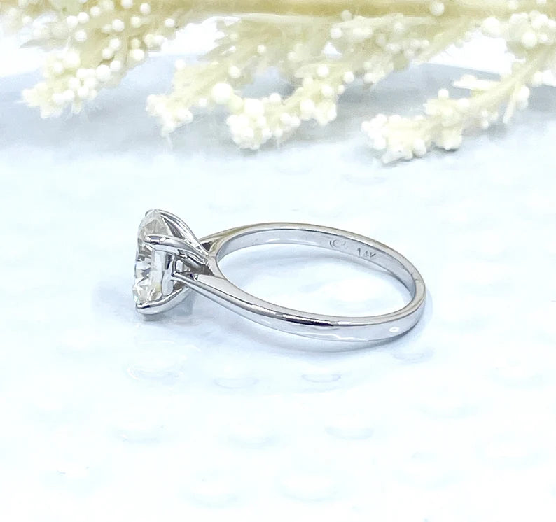 2.0 CT Forever One Oval Moissanite Engagement Ring, Oval Cut Engagement Ring, Thin Band Oval Ring