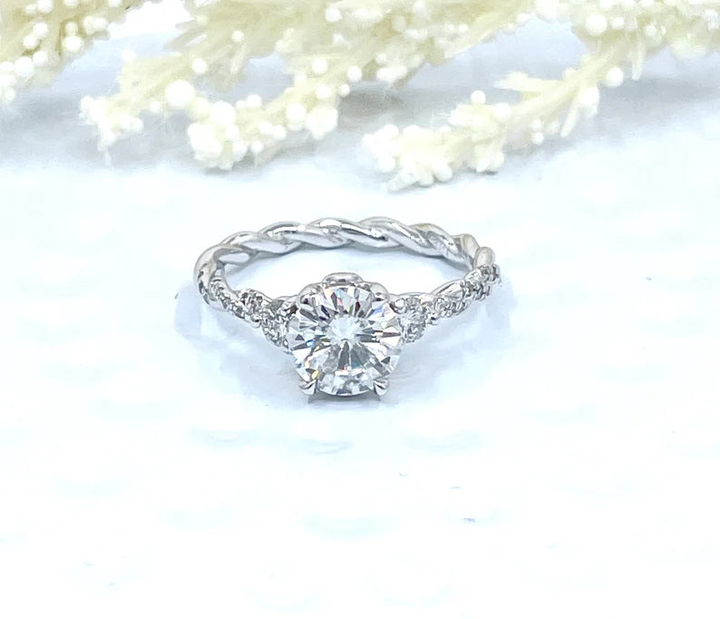 1.25 CT Round Cut Engagement Ring 14k White Gold, Moissanite Engagement Ring, Diamond Wedding Ring, Anniversary Ring