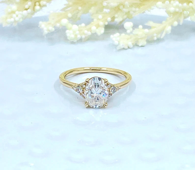 14k Yellow Gold Diamond Engagement Ring, 1.50 CT Oval Cut Forever One Moissanite Engagement Ring, Oval Cut Solitaire Wedding Ring