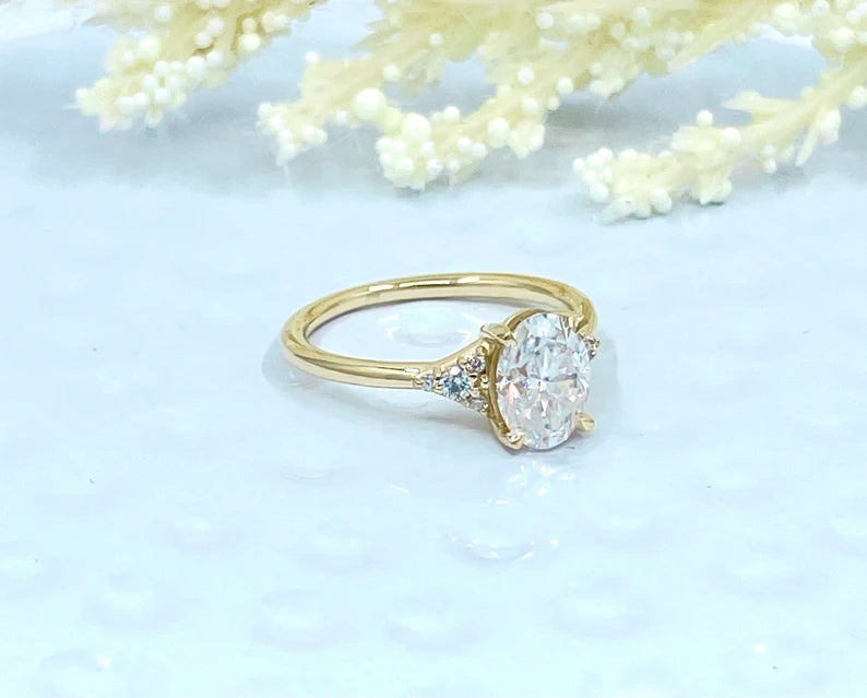 14k Yellow Gold Diamond Engagement Ring, 1.50 CT Oval Cut Forever One Moissanite Engagement Ring, Oval Cut Solitaire Wedding Ring