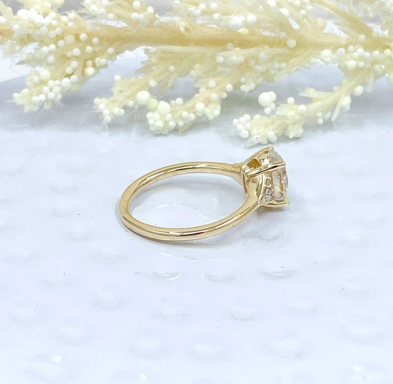 14k Yellow Gold Diamond Engagement Ring, 1.50 CT Oval Cut Forever One Moissanite Engagement Ring, Oval Cut Solitaire Wedding Ring