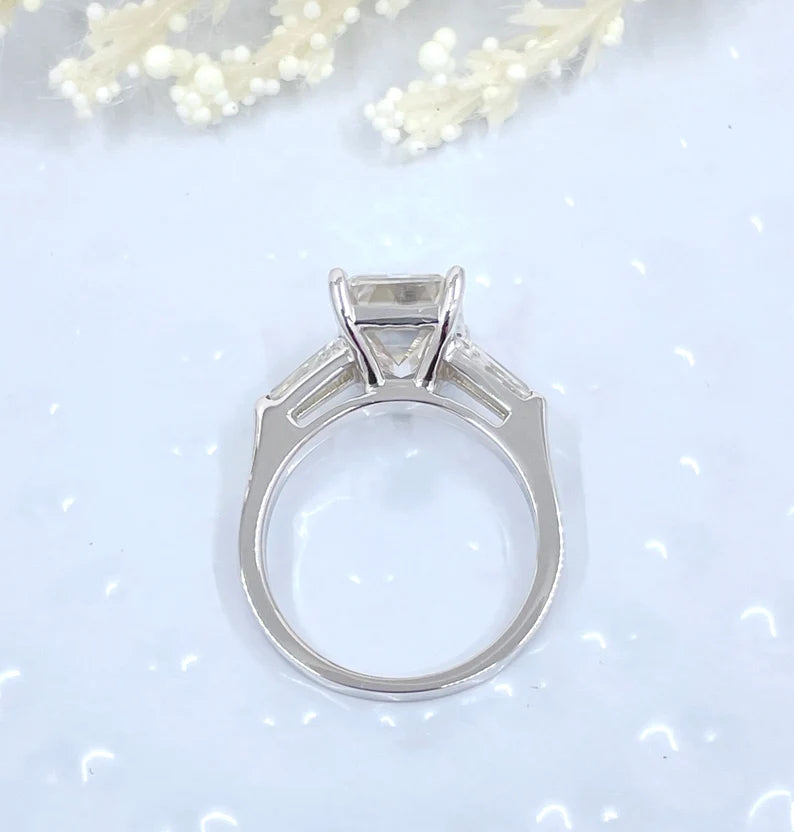 14k White Gold Engagement Ring, Emerald Cut Moissanite Engagement Ring, Forever One Emerald Moissanite Ring, Solitaire Engagement Ring