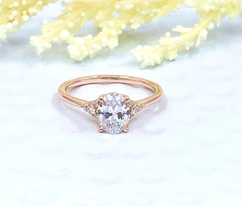 14k Rose Gold Oval Cut Engagement Ring, 1.50 CT Oval Cut Forever One Moissanite Engagement Ring, Oval Cut Solitaire Wedding Ring