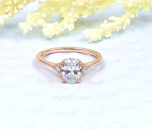 14k Rose Gold Oval Cut Engagement Ring, 1.50 CT Oval Cut Forever One Moissanite Engagement Ring, Oval Cut Solitaire Wedding Ring