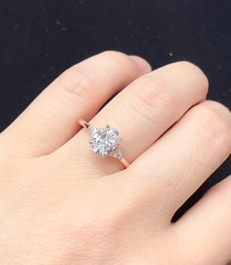 14k Rose Gold Oval Cut Engagement Ring, 1.50 CT Oval Cut Forever One Moissanite Engagement Ring, Oval Cut Solitaire Wedding Ring