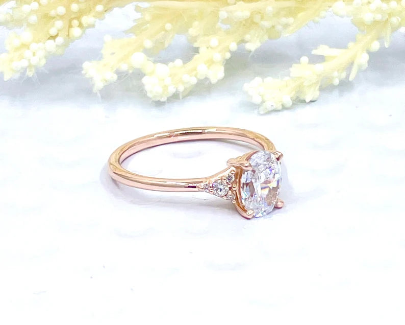 14k Rose Gold Oval Cut Engagement Ring, 1.50 CT Oval Cut Forever One Moissanite Engagement Ring, Oval Cut Solitaire Wedding Ring